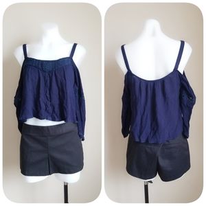 Blue cold off shoulder shirt